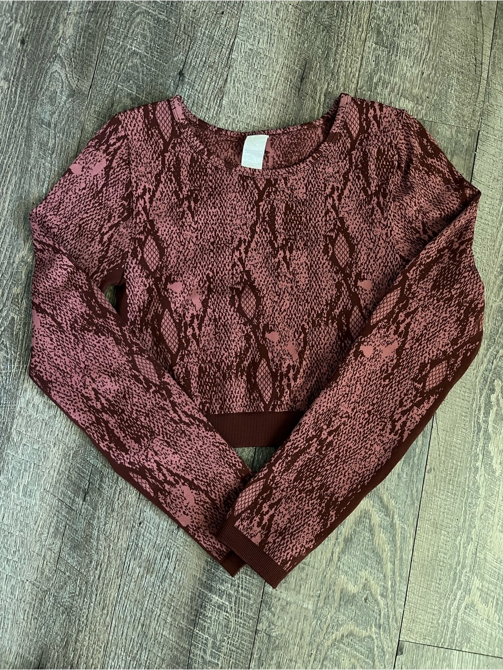 Fabletics Maroon Snake Print Long Sleeve Athletic Top